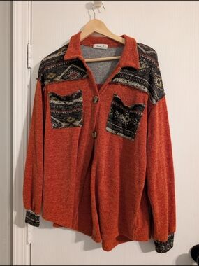 Lucky Brand Orange Patterned Patchwork Jacket